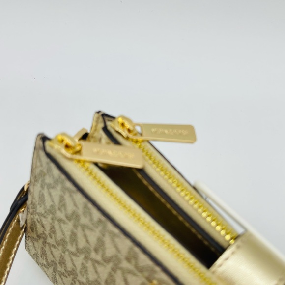 Michael Kors Large Double Zip Wallet Wristlet Pale Gold - Picture 7 of 10